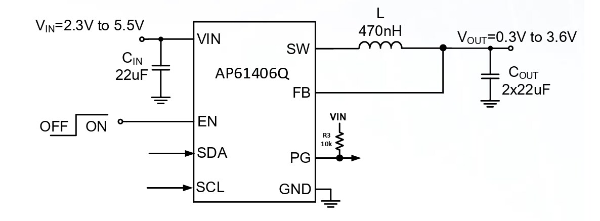 Schematic - Diodes Incorporated AP61406Q I2C Buck Converters